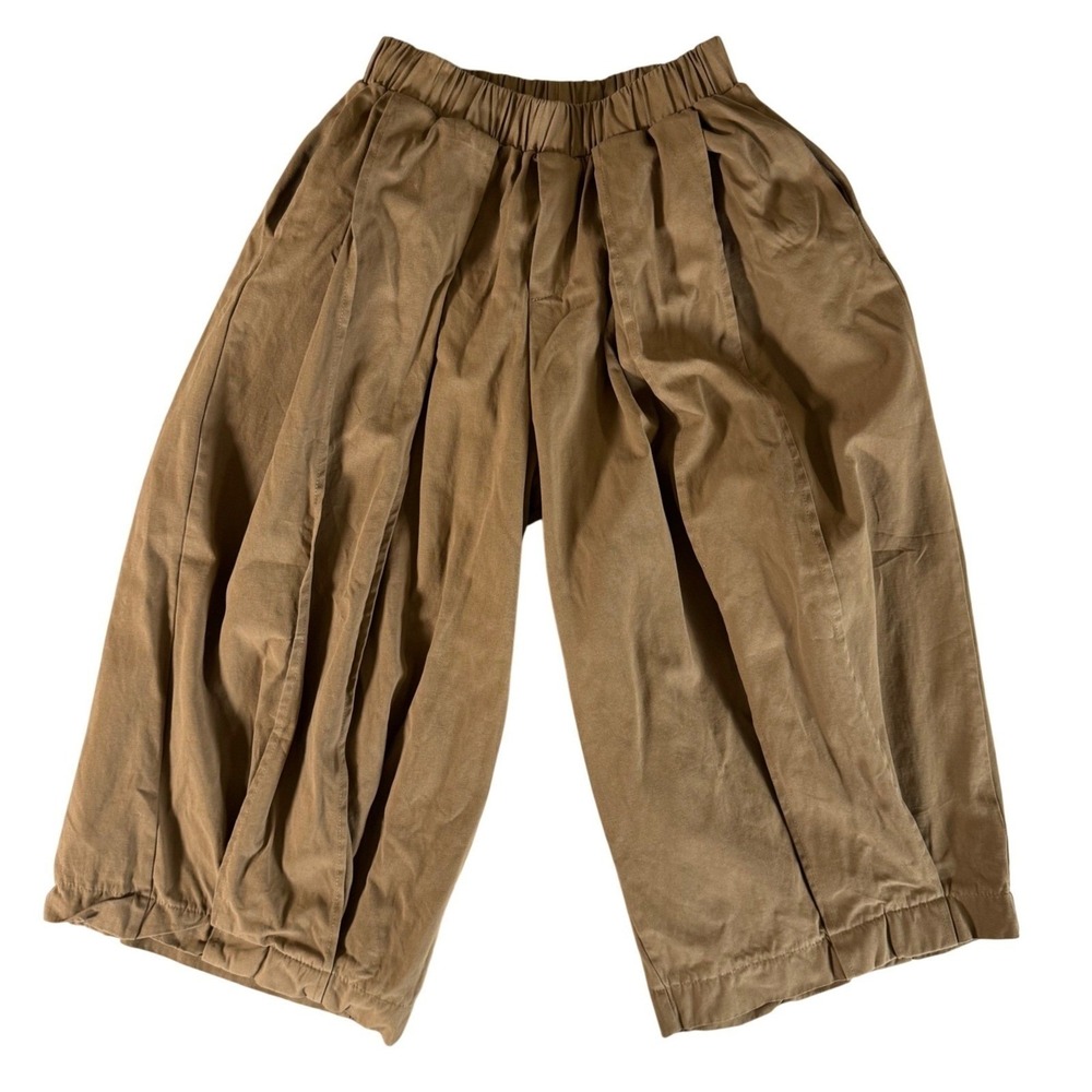 Throwing Tiny Fits Khaki Cotton Culotte Pants Wide Leg Cropped Elastic Waist M/L - Picture 4 of 8